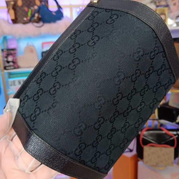 Gucci Vintage Black Monogram Canvas Leather Double Flap Snap Wallet W Box - Picture 6 of 15